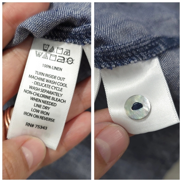 TAHARI 100 LINEN Blue Linen Tunic Dress, Henley 4 Button Placket, Pockets, XS - Picture 15 of 16